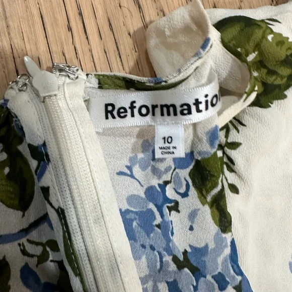 Reformation Mya Cream Floral Mini Dress with Blue and Green Print - Picture 5 of 5